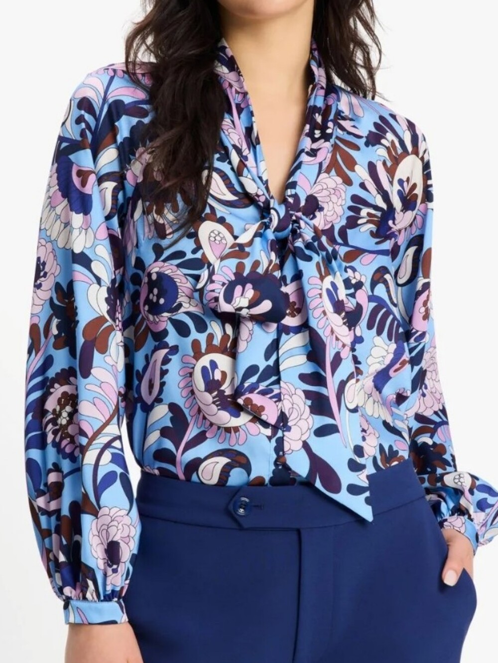 KATE SPADE Women’s M Autumn Paisley Tie Shirt Blouse Colorful 70's Vibes